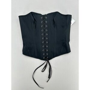 Blacklist Gothic Lace Up Corset Top Black Boned Zip Back XL